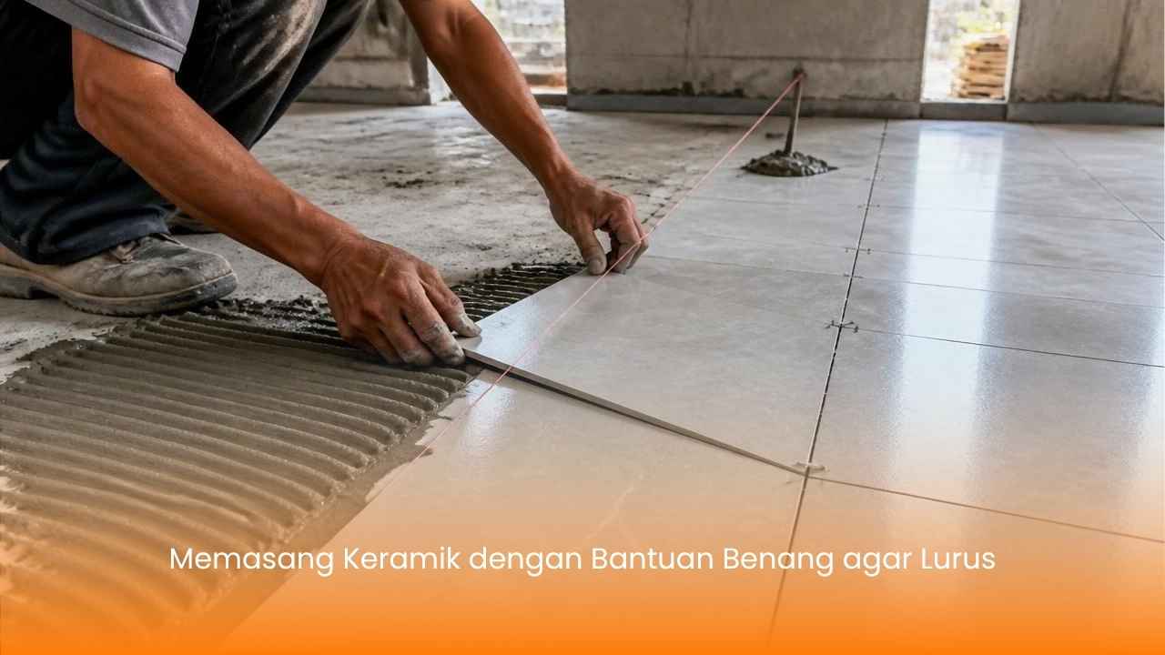 Memasang Keramik dengan Bantuan Benang agar Lurus